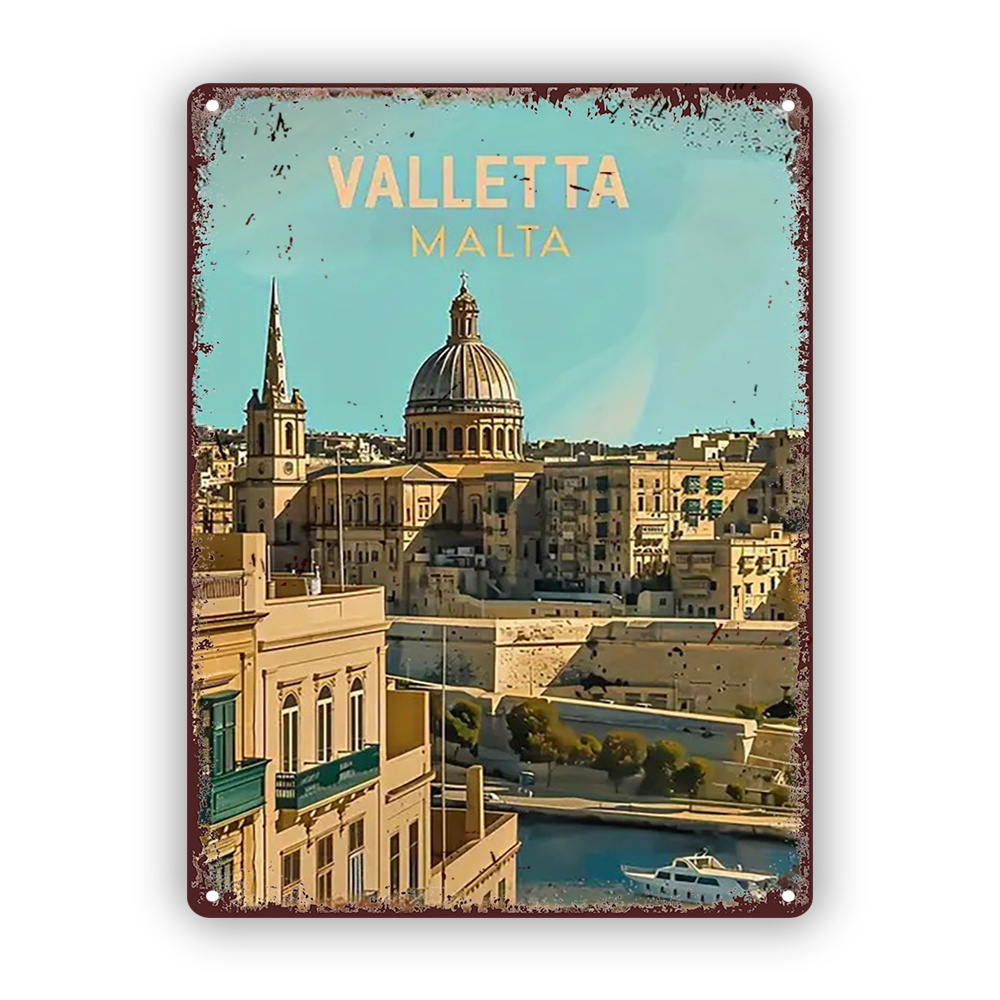 Home Office Icon - Valletta Malta Cityscape Vintage Metal Tin