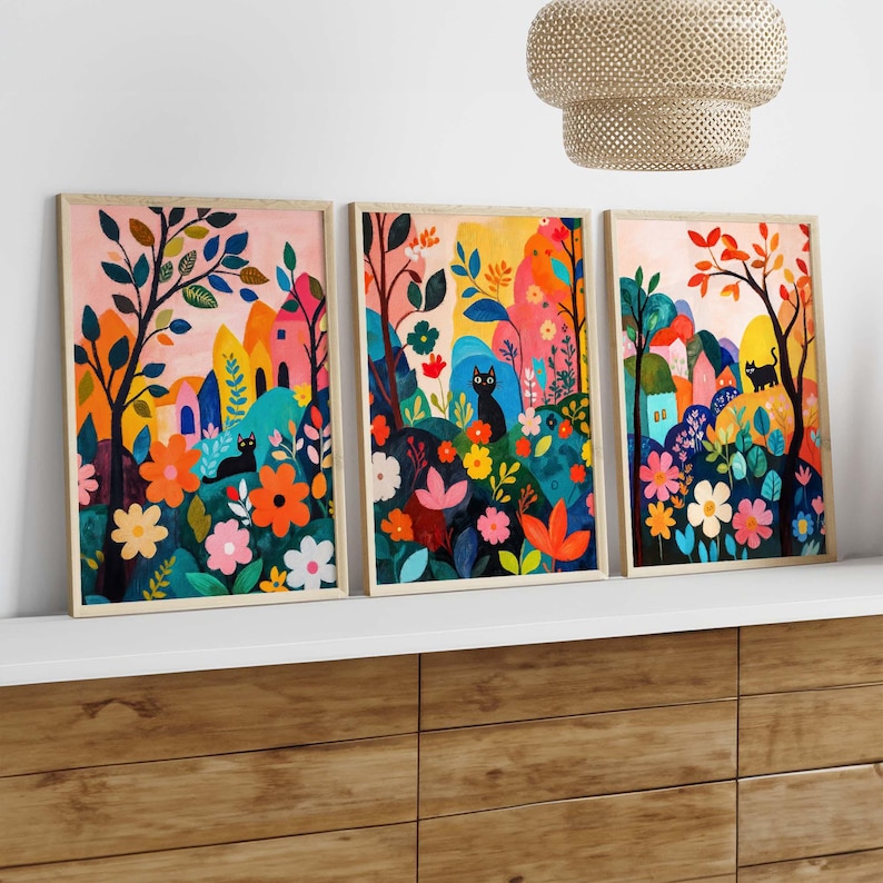 Home Office Youtube - 3pcs Modern Garden Black Cat Wall