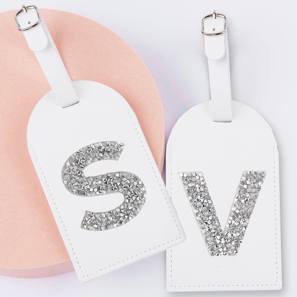 Letter Tray Desk - A-Z Rhinestone Monogram Leather Luggage Tag