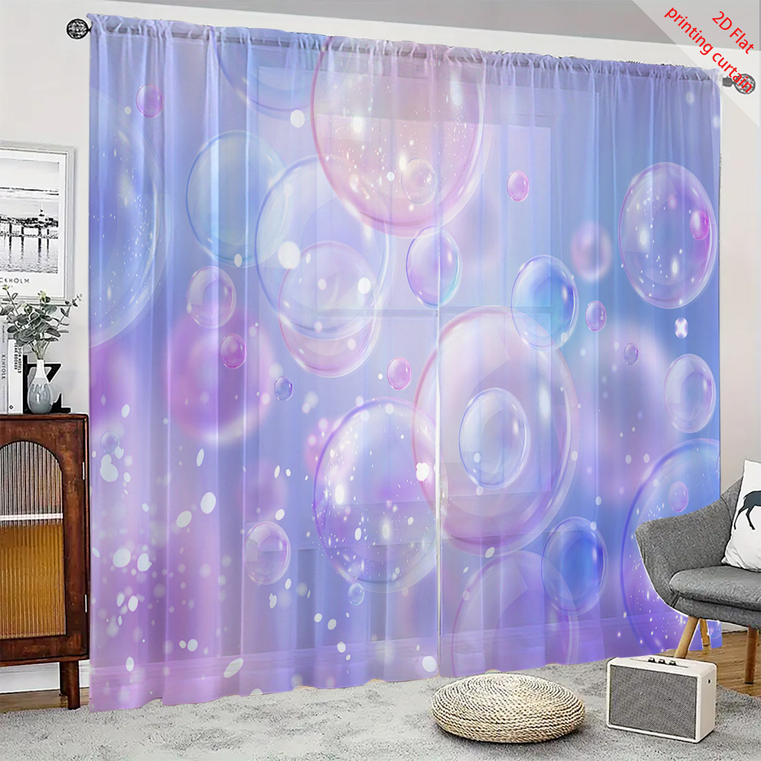 Home Office Youtube - Dreamy bubble printed gauze curtain, gradient