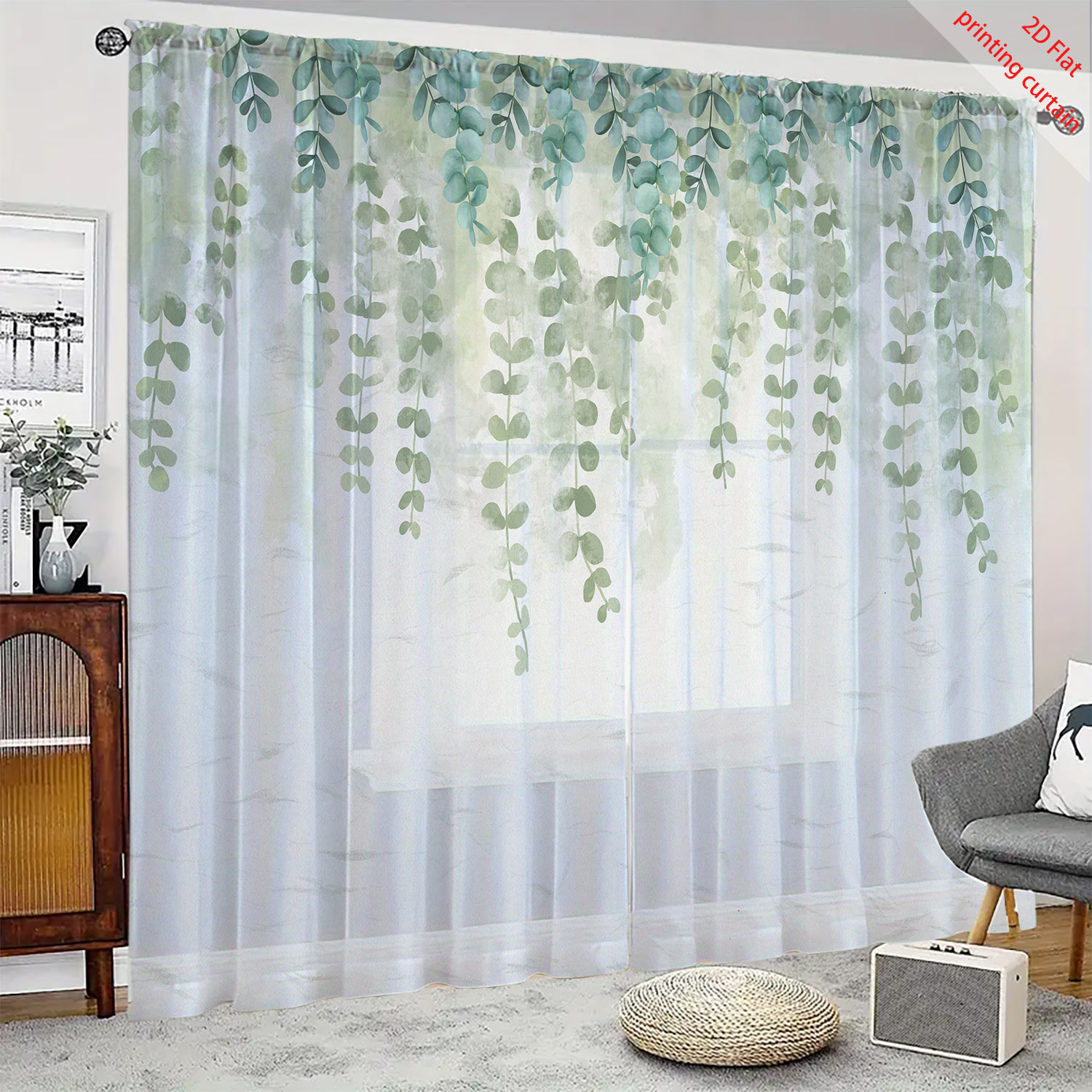 Printed transparent gauze curt - Home Office Youtube 评论和价格