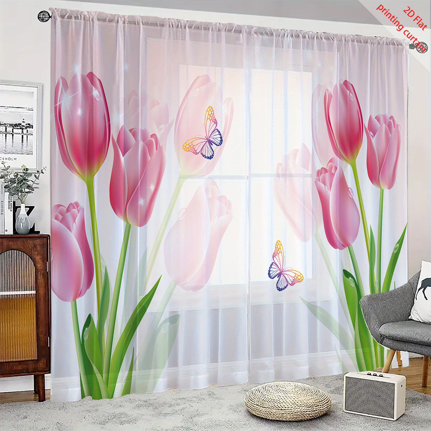 Pink tulip print transparent g - Home Office Youtube 评论和价格