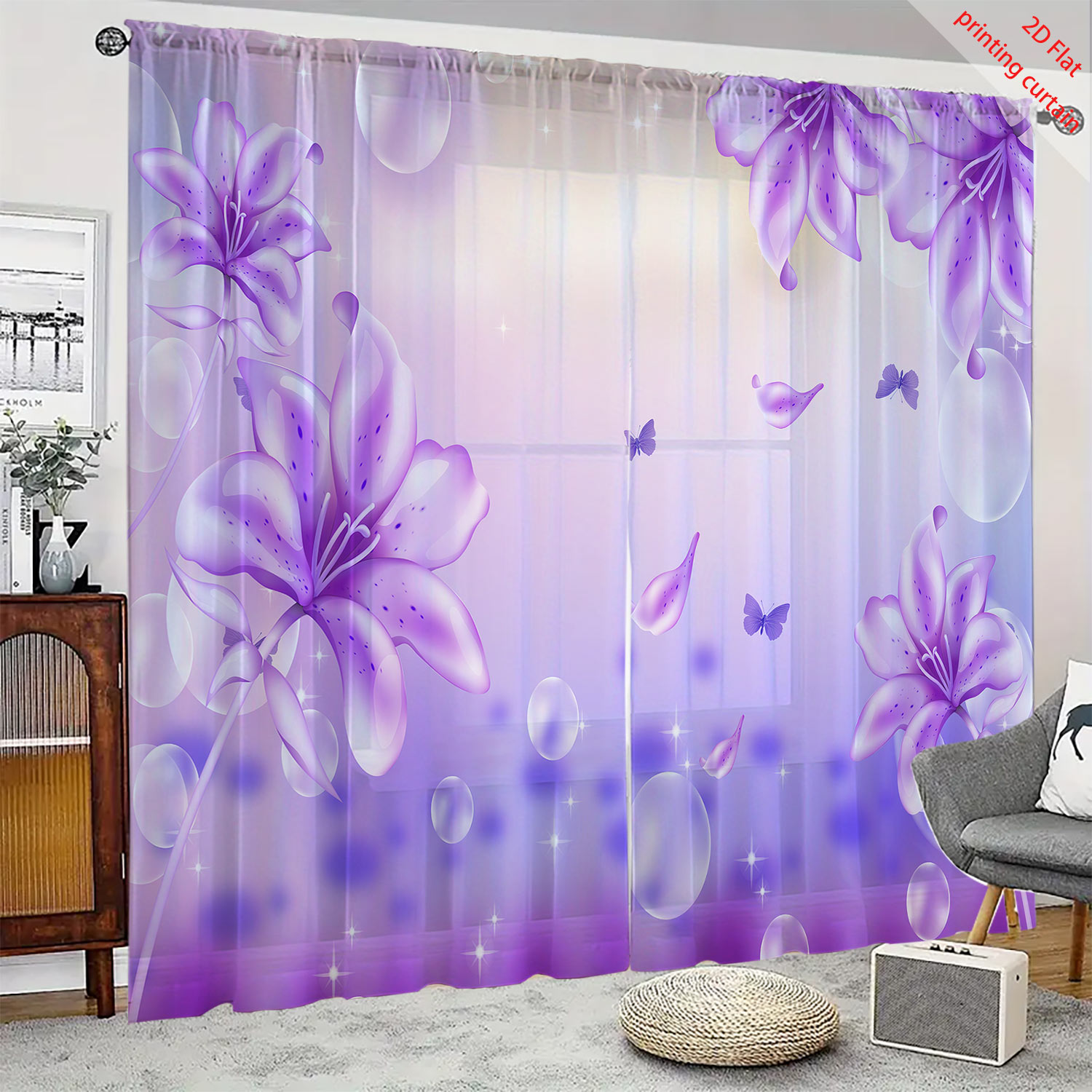 Purple Flower Printed Transpar - Home Office Youtube 评论和价格
