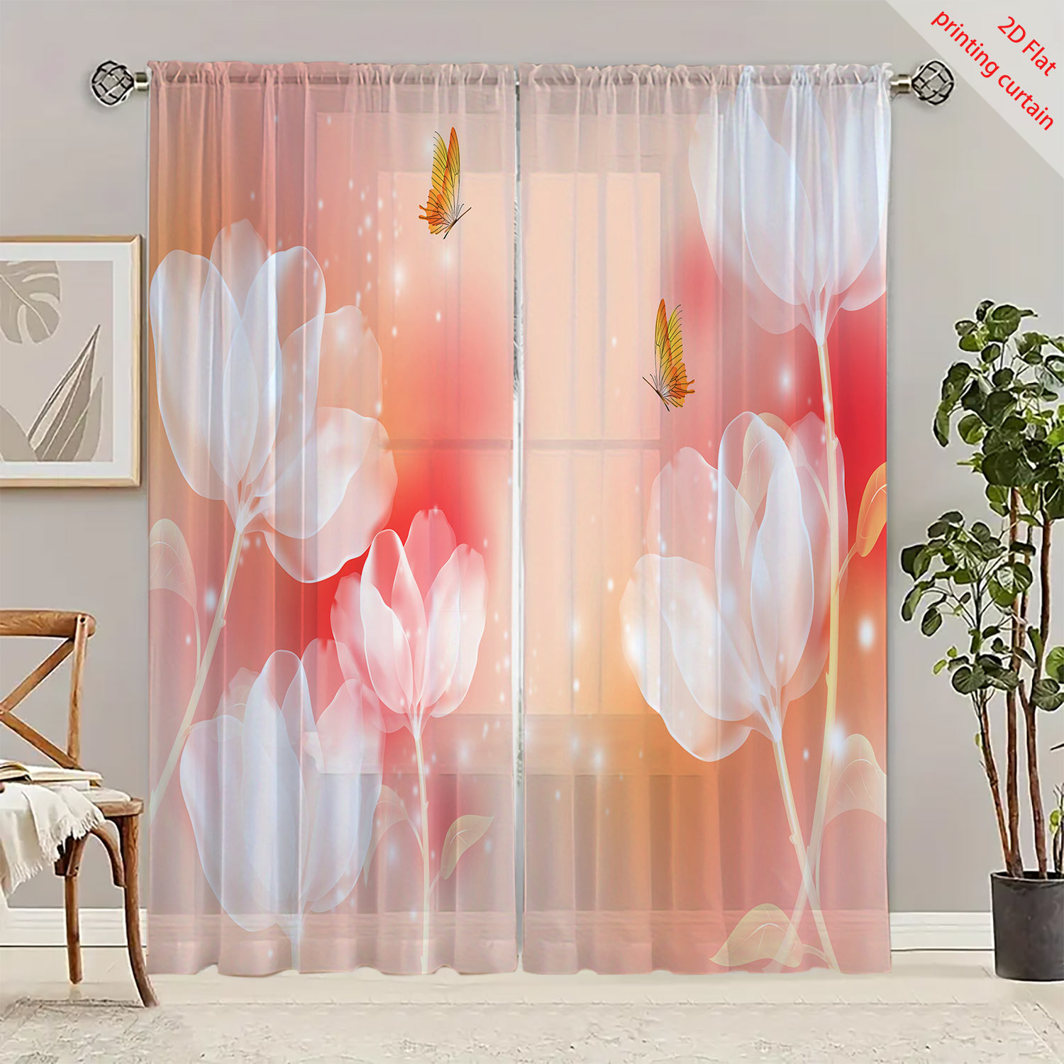 Purple Flower Printed Transpar - Home Office Youtube 评论和价格