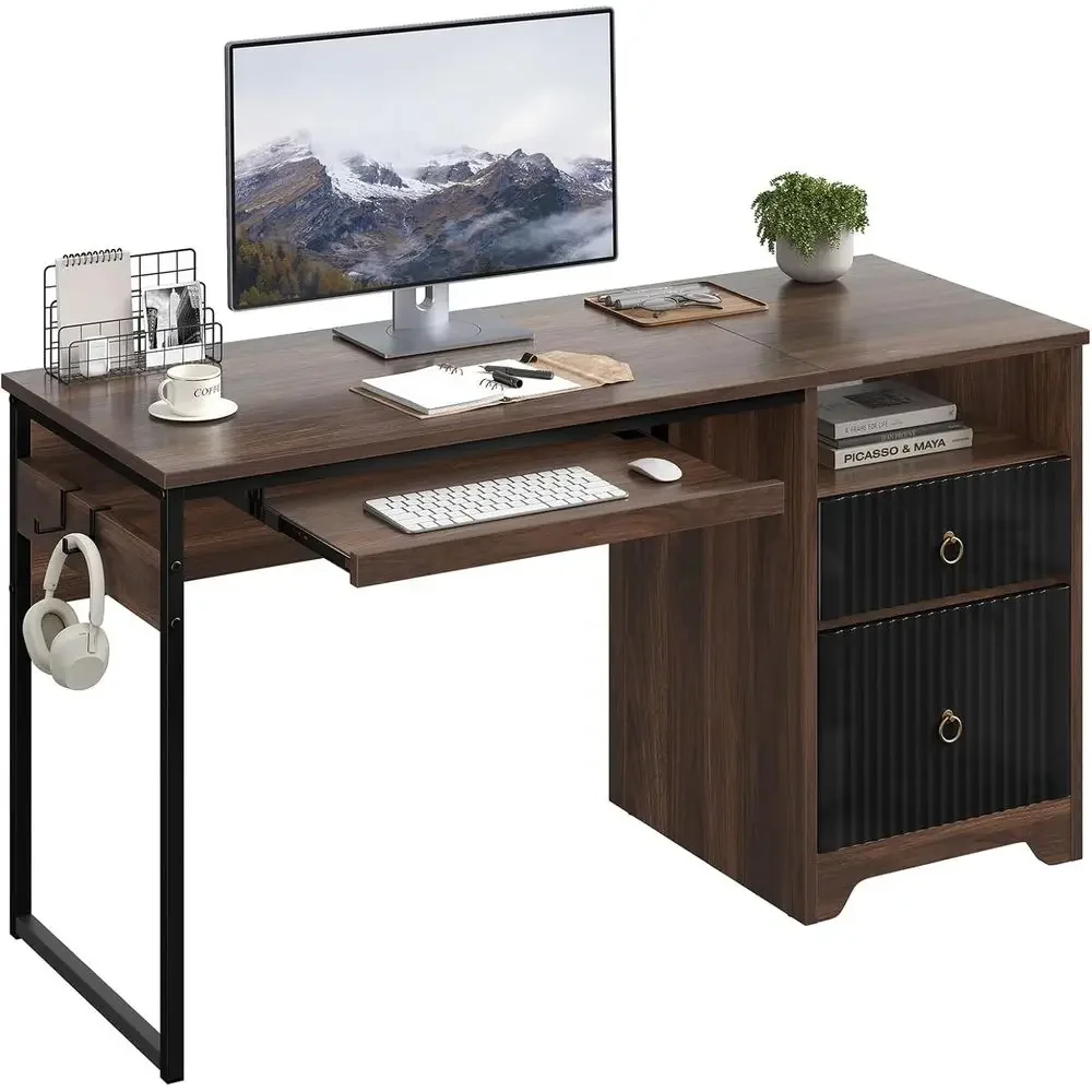 55 Cherry Wood Computer Desk w - Letter Tray Desk 评论和价格